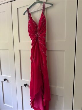 Xcite Prom Hot Pink Beaded Ruched Evening Gown
